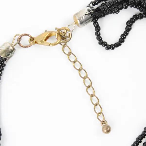 Multi-Strand Black Seed Bead Statement Necklace 27"