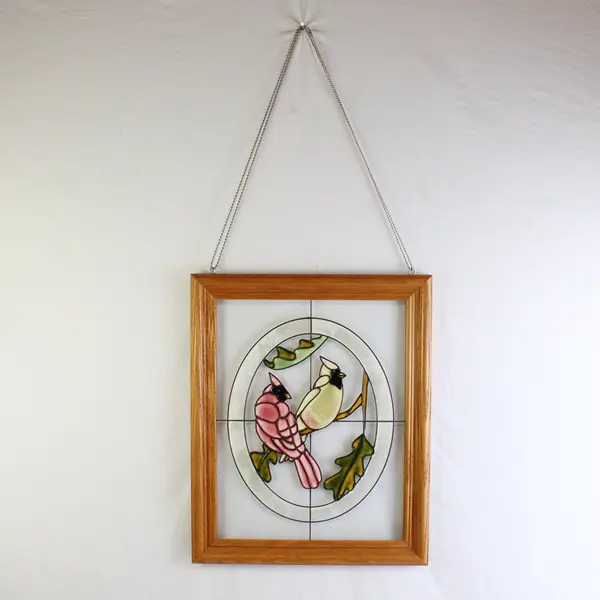 Winter Cardinals Stained Glass Window Art Framed