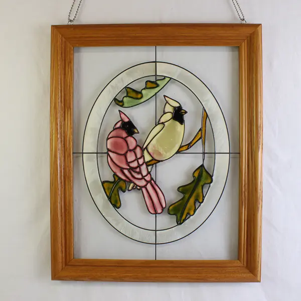 Winter Cardinals Stained Glass Window Art Framed