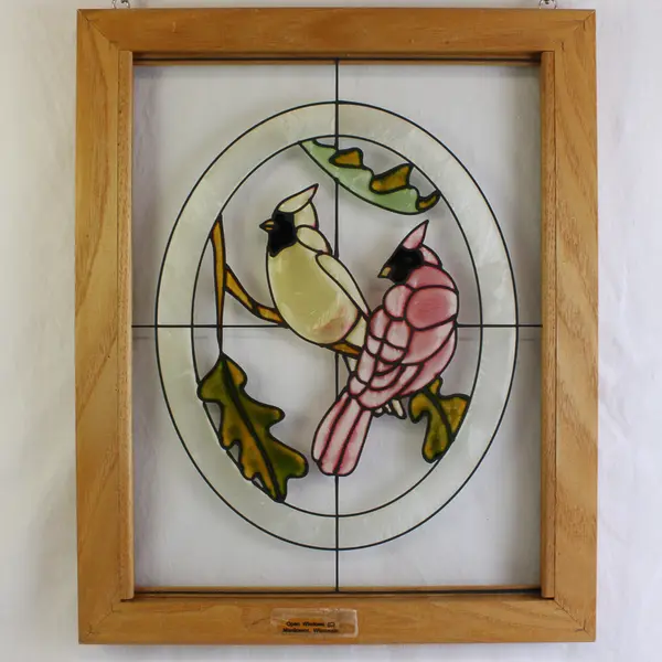 Winter Cardinals Stained Glass Window Art Framed