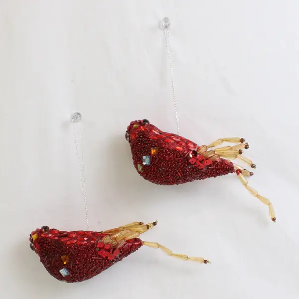 Lot of 2 Vintage Red Cardinal Hanging Ornaments 2.8" Tall