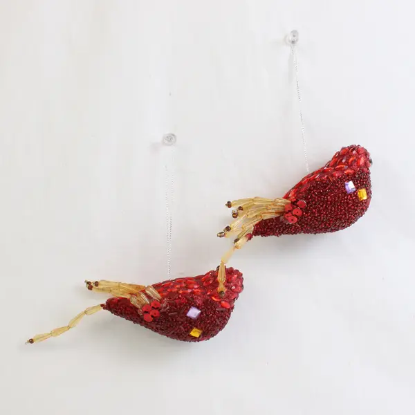 Lot of 2 Vintage Red Cardinal Hanging Ornaments 2.8" Tall
