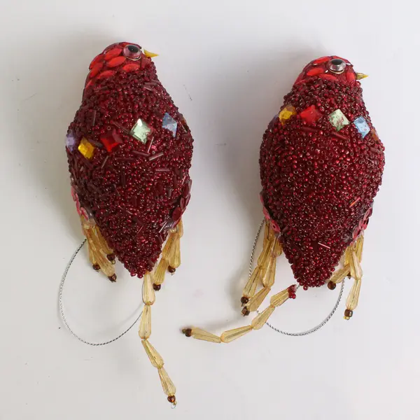 Lot of 2 Vintage Red Cardinal Hanging Ornaments 2.8" Tall