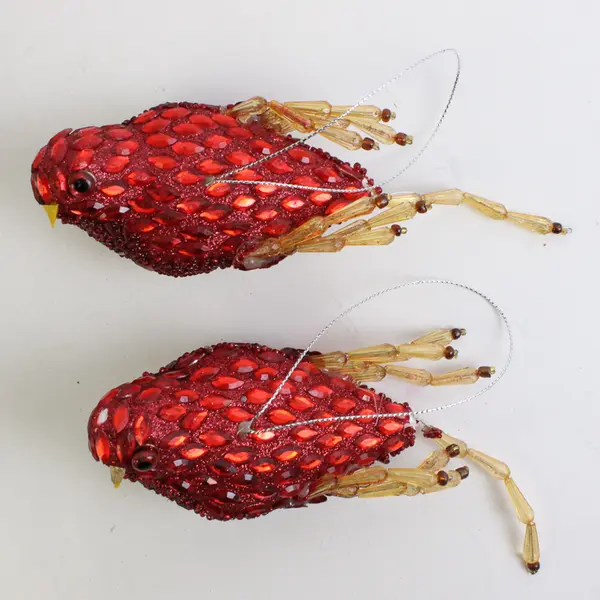 Lot of 2 Vintage Red Cardinal Hanging Ornaments 2.8" Tall