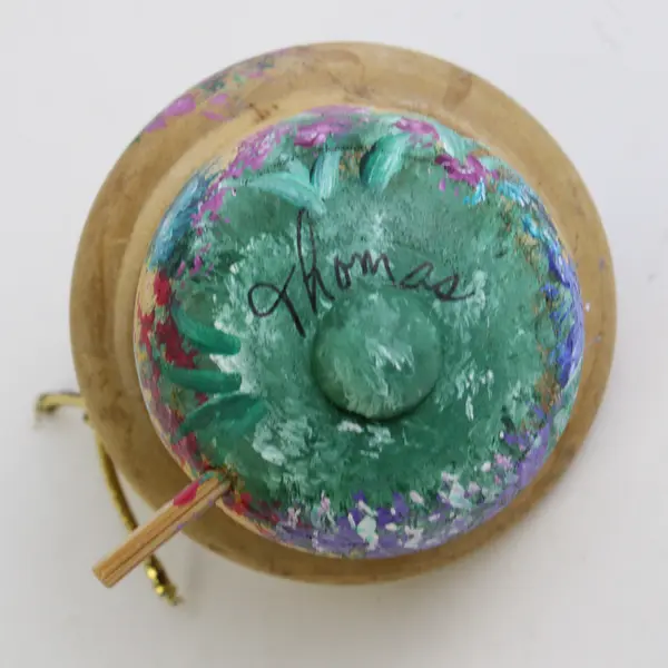 Hand-Painted Carved Wood Mini Acorn Birdhouse Ornament 3" Hanging