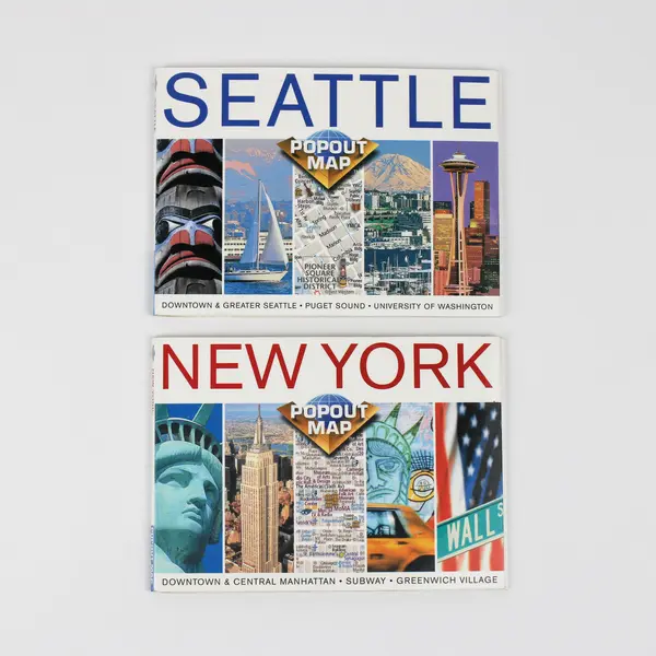 Lot Of 2 Specialty Popout Maps New York City Seattle Compass Maps
