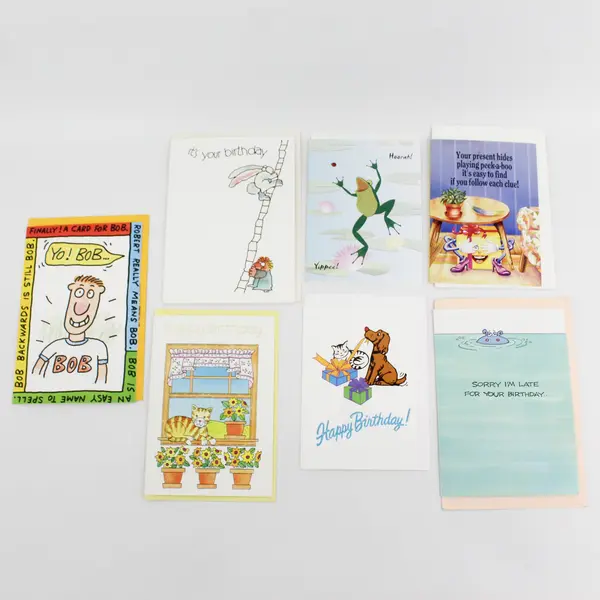 Lot of 7 Vintage and Modern Playful Birthday Cards with Envelopes