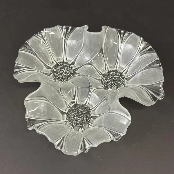 Mikasa Sunflower Crystal Frosted Glass Divided Relish Dish 10"