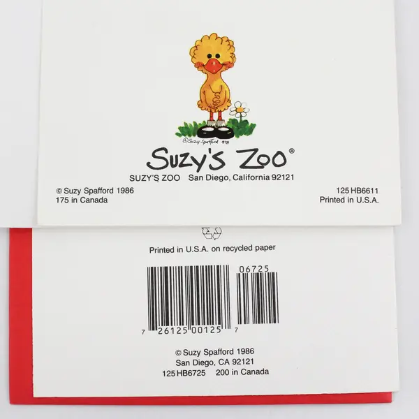Lot of 2 VTG 1986 Suzy's Zoo Birthday Cards with Envelopes
