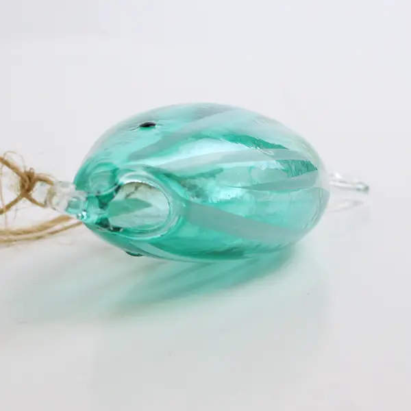 Pair Blue Glass Fish Ornaments on String Nautical Hanging Decor 3"