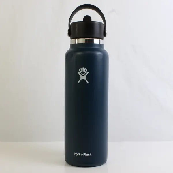 Hydro Flask Blue 40 Oz Wide Mouth With Flex Straw Stainless 12.75" Tall