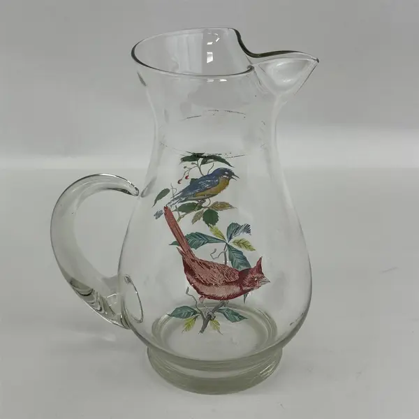 Vintage West Virginia Glass Pitcher American Songbirds Blue Bird-Cardinal