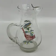 Vintage West Virginia Glass Pitcher American Songbirds Blue Bird-Cardinal