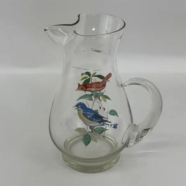 Vintage West Virginia Glass Pitcher American Songbirds Blue Bird-Cardinal
