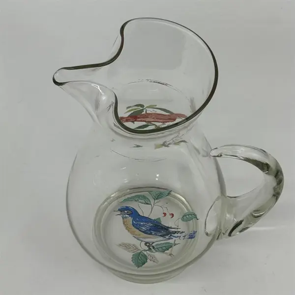Vintage West Virginia Glass Pitcher American Songbirds Blue Bird-Cardinal