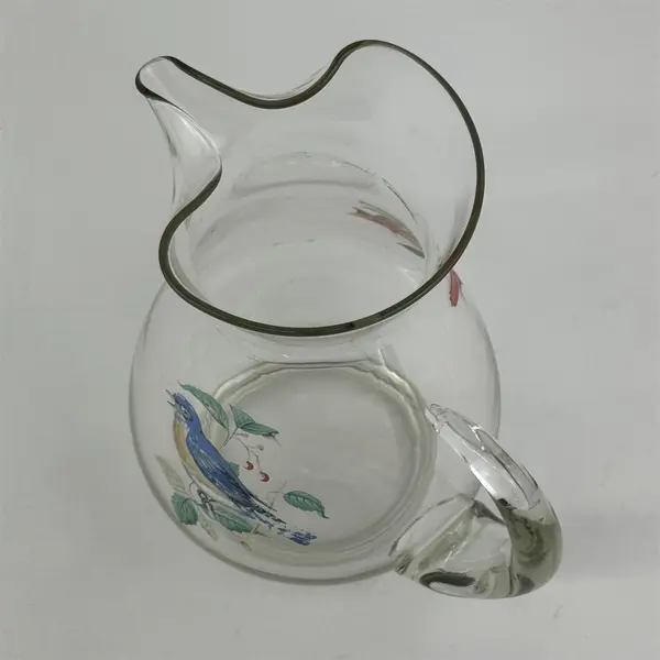 Vintage West Virginia Glass Pitcher American Songbirds Blue Bird-Cardinal