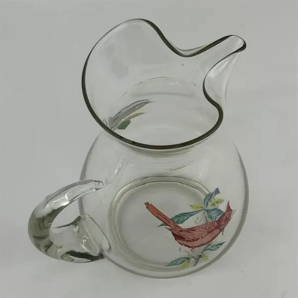 Vintage West Virginia Glass Pitcher American Songbirds Blue Bird-Cardinal