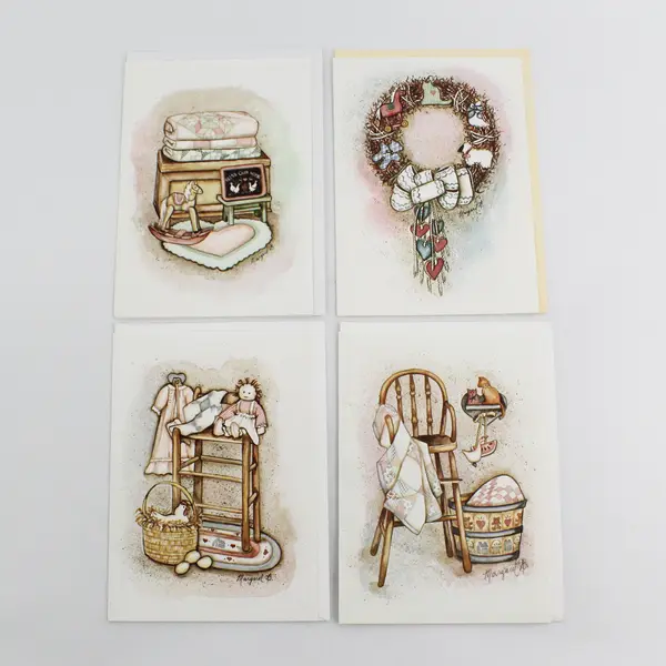 Lot of 4 Vintage 1988 Wonderful Stuff Thank You Cards Margaret B. Art UNUSED