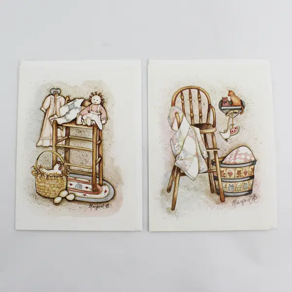 Lot of 4 Vintage 1988 Wonderful Stuff Thank You Cards Margaret B. Art UNUSED