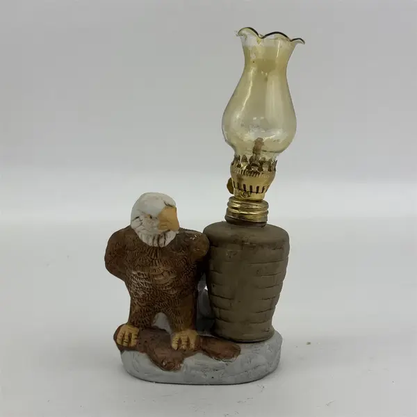 Vintage Mini Eagle Oil Lamp Figurine With The Amber Globe Made in Taiwan 