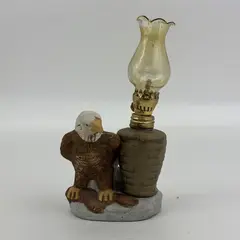Vintage Mini Eagle Oil Lamp Figurine With The Amber Globe Made in Taiwan 