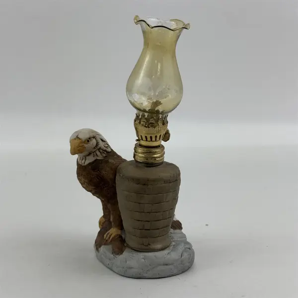 Vintage Mini Eagle Oil Lamp Figurine With The Amber Globe Made in Taiwan 