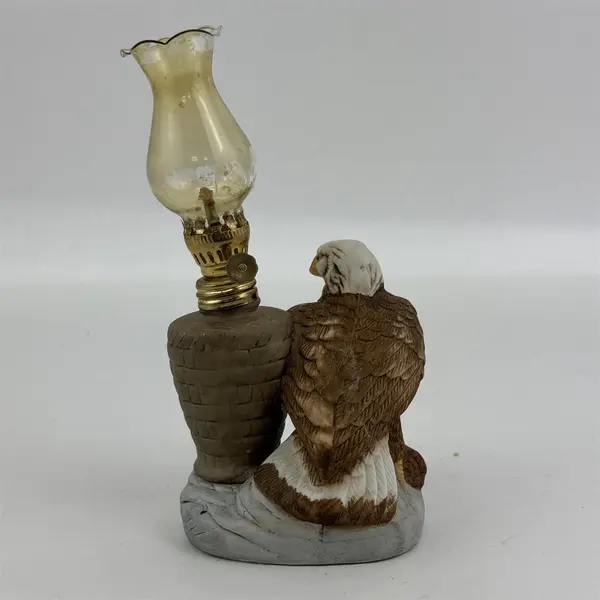 Vintage Mini Eagle Oil Lamp Figurine With The Amber Globe Made in Taiwan 