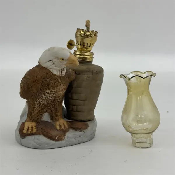 Vintage Mini Eagle Oil Lamp Figurine With The Amber Globe Made in Taiwan 