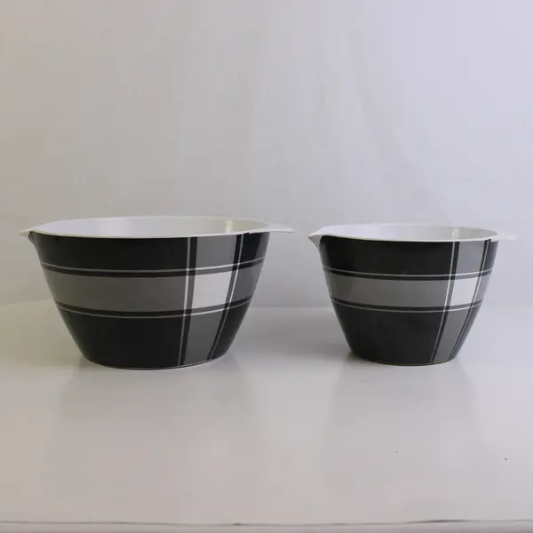 Lot of 2  Threshold Melamine Nesting Mixing Bowls Gray Plaid  Dishwasher Safe