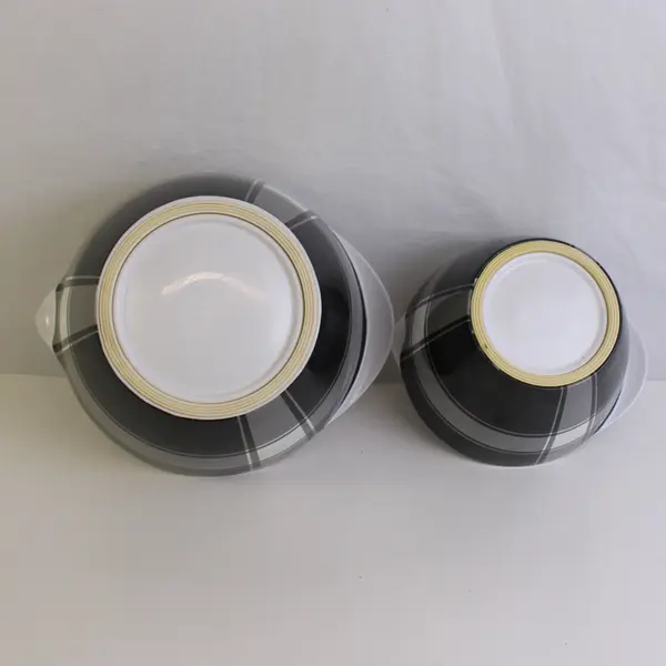 Lot of 2  Threshold Melamine Nesting Mixing Bowls Gray Plaid  Dishwasher Safe
