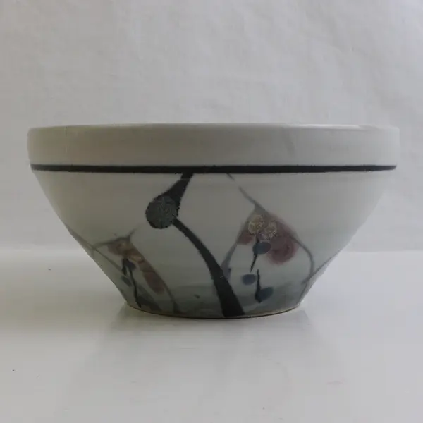 Unbranded Signed Blue/White Floral Pattern Porcelain Round Soup Bowl 3.75" Tall