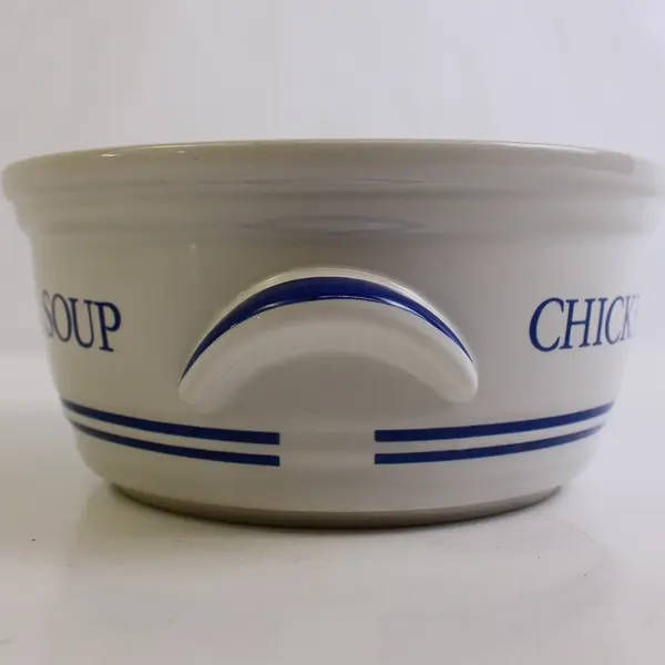 Vintage Chicken Soup Bowl FTDA 1985 Korea Ceramic Blue Handled Dish