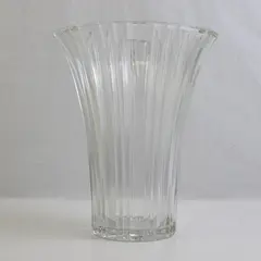 Wide Mouth Clear Glass Sturdy Ribbed Vase 7" Tall