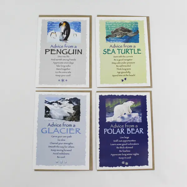 Lot of 4 Advice For Life Greeting Cards with Envelopes Penguin Turtle Polar Bear