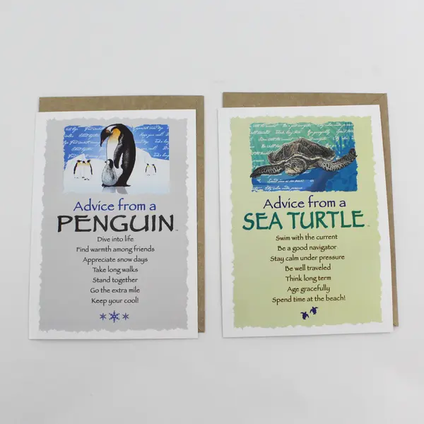 Lot of 4 Advice For Life Greeting Cards with Envelopes Penguin Turtle Polar Bear