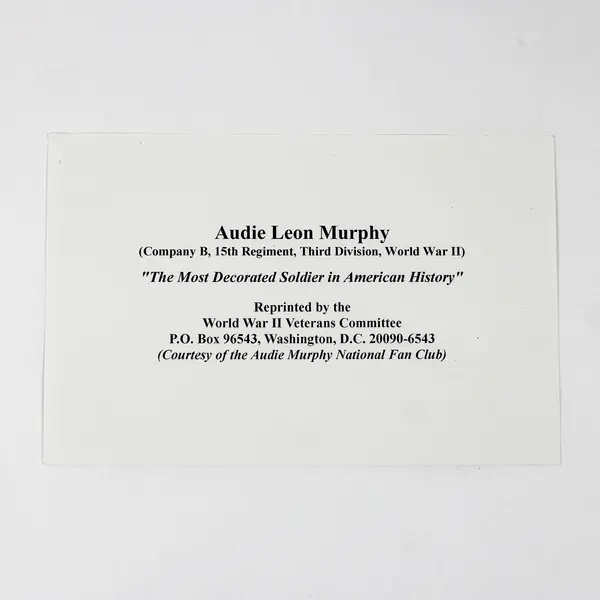 Audie Leon Murphy Most Decorated Soldier WWII Veterans Committee Reprint Photo