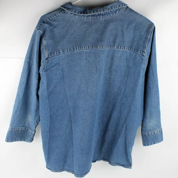 Vintage Cherokee Stretch Women's XL Blue Denim Button Up 3/4 Sleeve Shirt