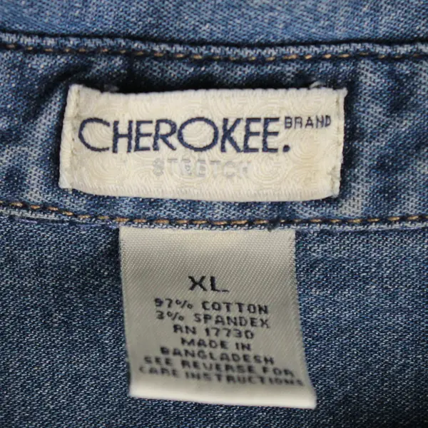 Vintage Cherokee Stretch Women's XL Blue Denim Button Up 3/4 Sleeve Shirt