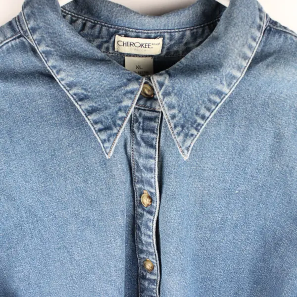 Vintage Cherokee Stretch Women's XL Blue Denim Button Up 3/4 Sleeve Shirt