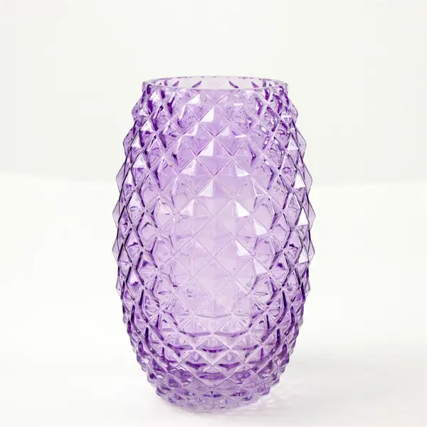 Purple Glass Diamond Point Pineapple Shaped Vase 8" Tall