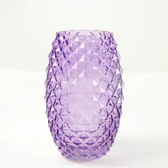 Purple Glass Diamond Point Pineapple Shaped Vase 8" Tall