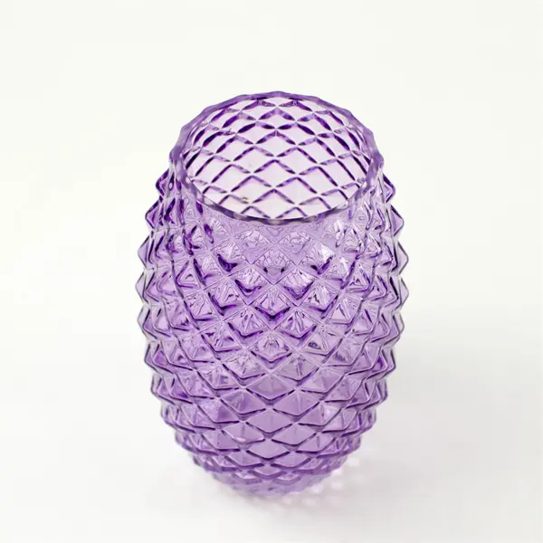 Purple Glass Diamond Point Pineapple Shaped Vase 8" Tall