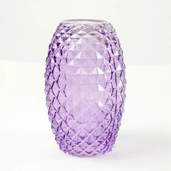 Purple Glass Diamond Point Pineapple Shaped Vase 8" Tall