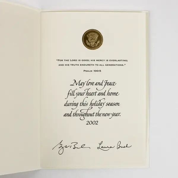 2002 Official President George Bush White House Holiday Card Grand Foyer Piano 