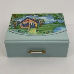 Hand Painted Wood  House Landscape Pattern Jewelry Box With Mirror And Drawer