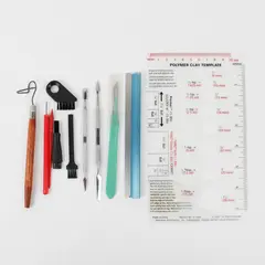 Assorted Small Clay Hand Tools, 11 Pieces Including Template