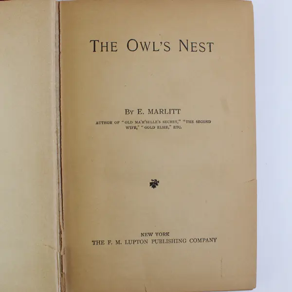 Antique The Owl's Nest by E Marlitt 1888 Hardcover Novel