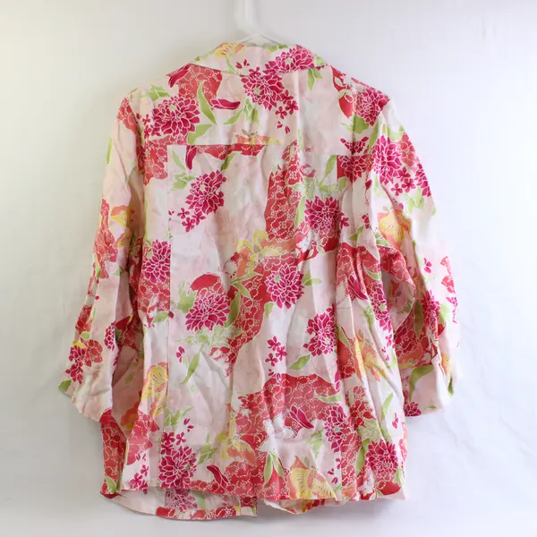 JM Collection Women's 18W Pink Floral 3/4 Sleeve Collared Button Up Blouse