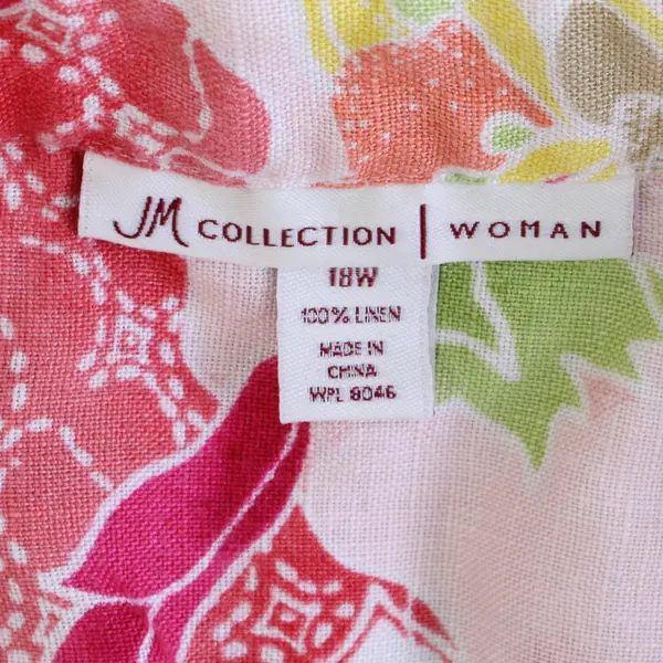 JM Collection Women's 18W Pink Floral 3/4 Sleeve Collared Button Up Blouse