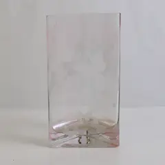 Three Sided Vase Clear Glass Frosted Butterflies 7” Tall